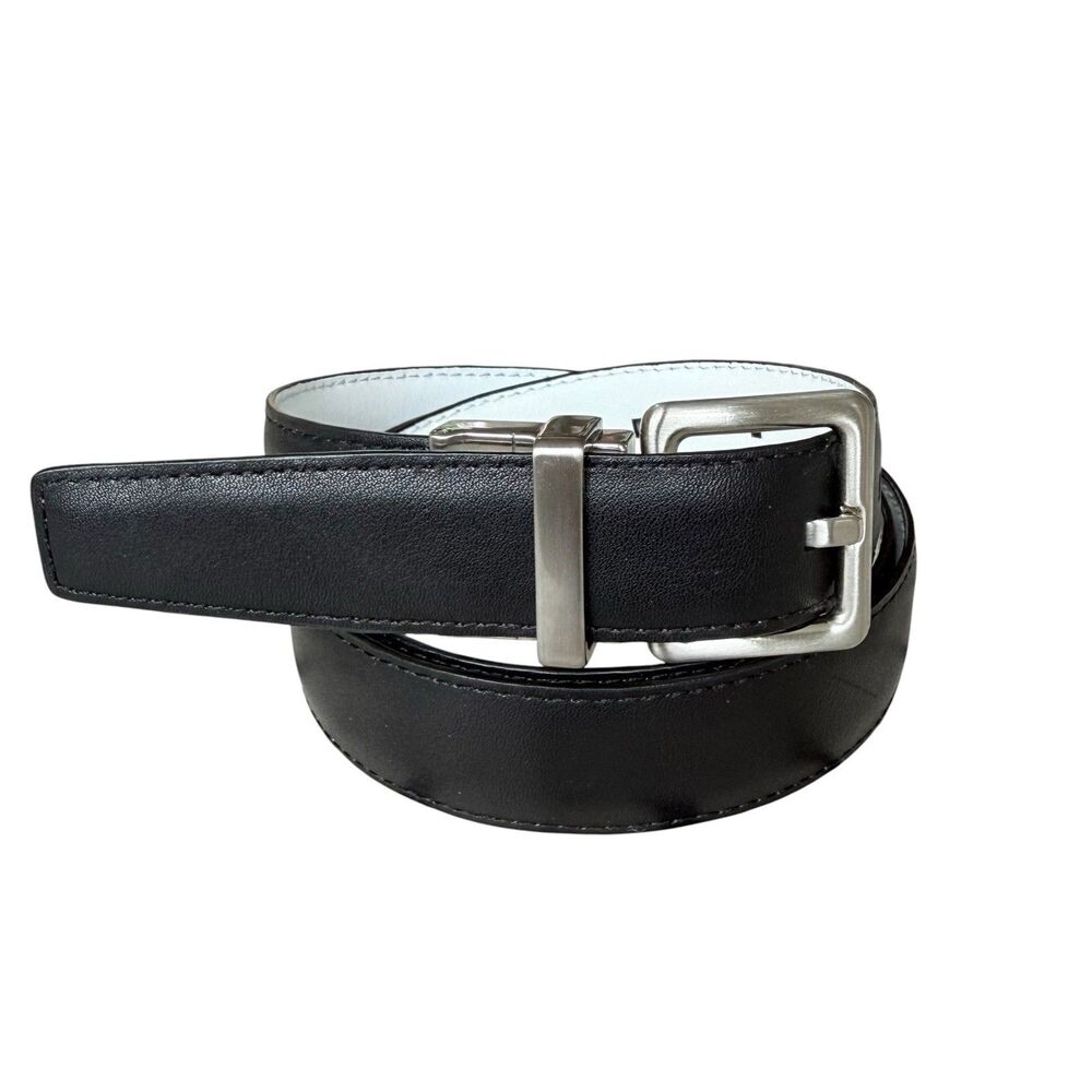 Calvin Klein Reversible Leather Belt Black White Silver Buckle Size Small 641732